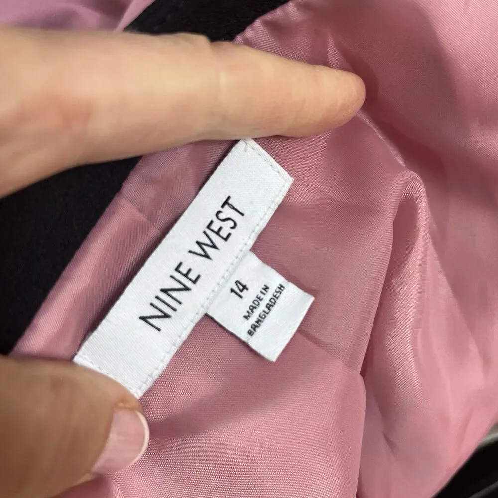 Nine West Blazer Jacket Mauve Pink Black Open Front Career Professional Church